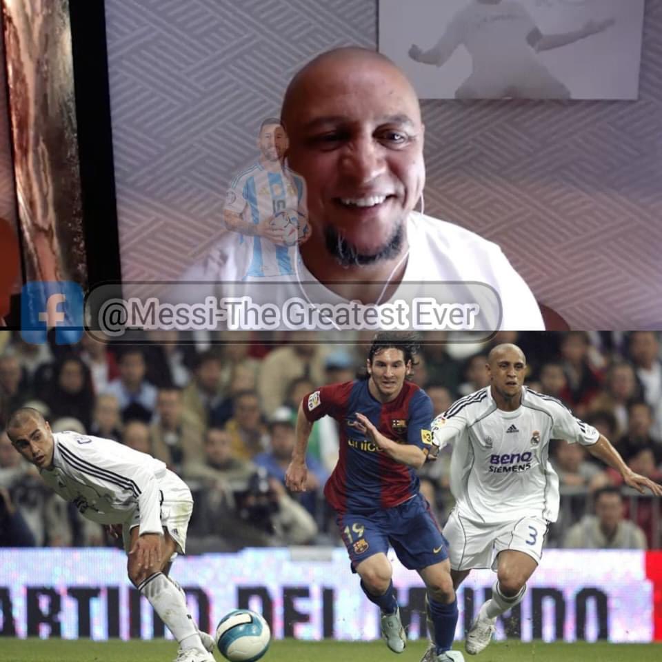 MessiFCWorld's tweet photo. Roberto carlos 🗣️:" When Messi dribbled us me and Cannavaro and  past us, and the match ended. I turned to cannavaro and said to him, “Oh my God, who is this player? He is a new Maradona.”

“I am lucky. I do not have much left to retire. What will the next generation of defenders be like? They will really suffer with him" I knew he would be the best player in the world. The future he will wins everything. I am happy because I watched him more than I played against him"🔥🐐👑
