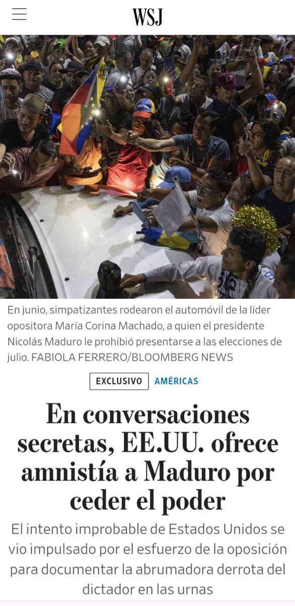 UHN_Plus's tweet photo. 🇺🇸 | ÚLTIMA HORA

El Wall Street Journal informa que Estados Unidos ha ofrecido oficialmente amnistía e impunidad a Nicolás Maduro con el objetivo de que abandone el poder y se inicie una transición hacia la democracia en Venezuela.

Vía: @EmmaRincon https://t.co/QfN5bnkmiQ