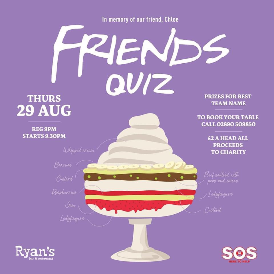 Oh! My! God!

Friends Quiz
Thursday 29th Aug!
Book in for dinner and keep your table for the quiz