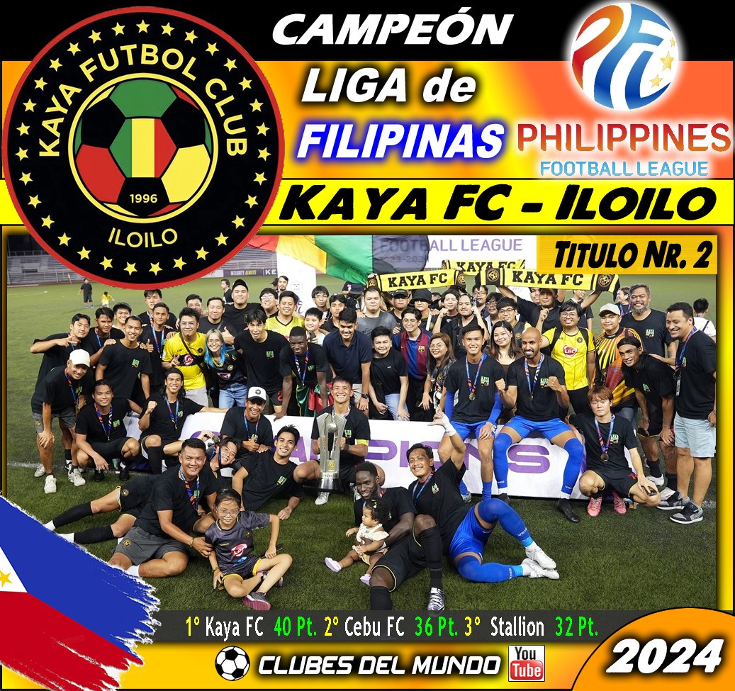 ClubsDelMundo's tweet photo. El KAYA FC consigue defender su Titulo de la LIGA DE FILIPINAS del año pasado, y lo gana por segunda vez sin perder un solo partido. Enhorabuena. #KayaFC #Filipinas #Philippines #Manila #ILOILO #IloiloCity
@KayaFC https://t.co/8KQy7OEl0P