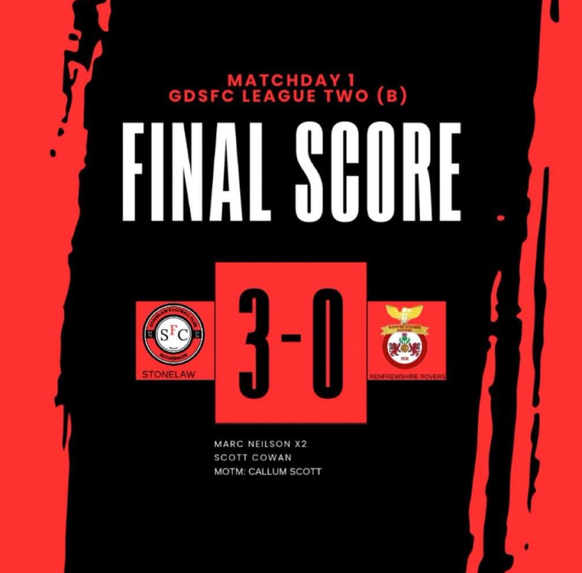 StonelawAFC's tweet photo. A good start to our league campaign grabbing all 3 points with a couple of good goals in what was a relatively comfortable game❤️onto next week https://t.co/wJTRLV1Gik
