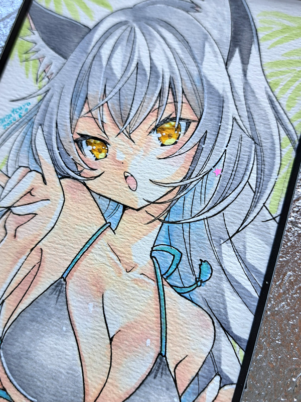 「直筆作品(水着:創作ギンギツネマット付き原画/玉藻の前大色紙/ケットクーミコケル」|ささつゆ🦊5/5【COMITIA144】H28b📚5/6【A40】参加のイラスト