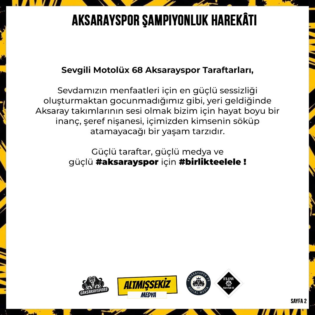 Güçlü taraftar, güçlü medya ve güçlü Aksarayspor için birlikte el ele!