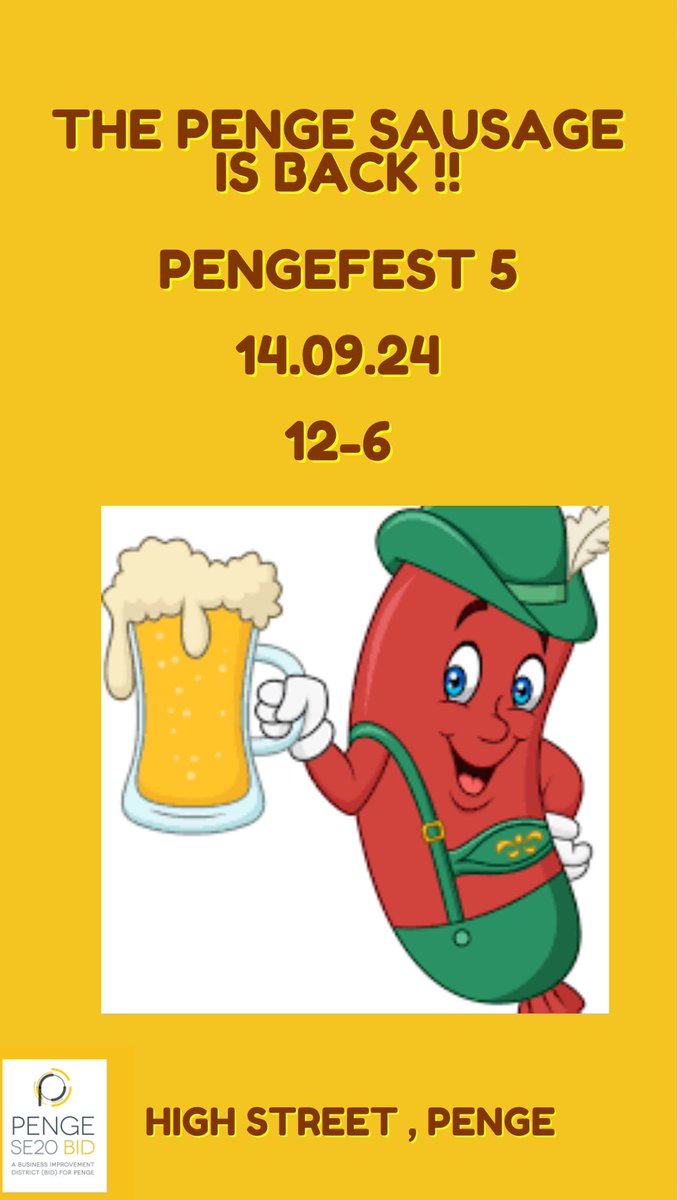 Pengefest (@pengefest) on Twitter photo The Penge Sausage is back for the 5th year !!!!
# Murraybros
<a href="/eastpengegarden/">Penge East Community Centre Gardens</a> <a href="/GreenGymPenge/">Penge Green Gym 🍃💚🍃</a> <a href="/thepengetourist/">Penge Tourist Board</a> <a href="/PengeFestival/">Penge Festival</a> <a href="/threehoundsbeer/">Three Hounds Beer Co</a> <a href="/BrewingSouthey/">Southey Brewing Taproom</a> <a href="/se20magazine/">Belinda O'Grady</a> <a href="/CPCtrust/">Crystal Palace Community Trust</a> The Penge Sausage is back for the 5th year !!!!
# Murraybros
<a href="/eastpengegarden/">Penge East Community Centre Gardens</a> <a href="/GreenGymPenge/">Penge Green Gym 🍃💚🍃</a> <a href="/thepengetourist/">Penge Tourist Board</a> <a href="/PengeFestival/">Penge Festival</a> <a href="/threehoundsbeer/">Three Hounds Beer Co</a> <a href="/BrewingSouthey/">Southey Brewing Taproom</a> <a href="/se20magazine/">Belinda O'Grady</a> <a href="/CPCtrust/">Crystal Palace Community Trust</a>