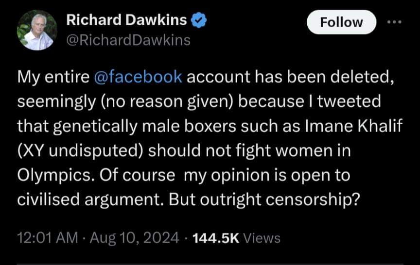 jringoot's tweet photo. @RichardDawkins you should address this, because this is a current storm on Facebook. Between people who redistribute this and others who say it's forged, because you off all people, know that someone with a Y chromosome with a dysfunctional SRY gene is a  biological woman. https://t.co/NpmYmxo02d