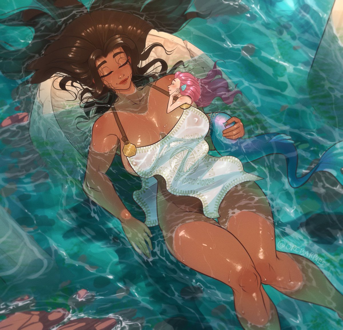 OrcBarbies's tweet photo. This week's practice with GIANT lady chilling in a lake (and friend!) https://t.co/E6vnig1ZZz
