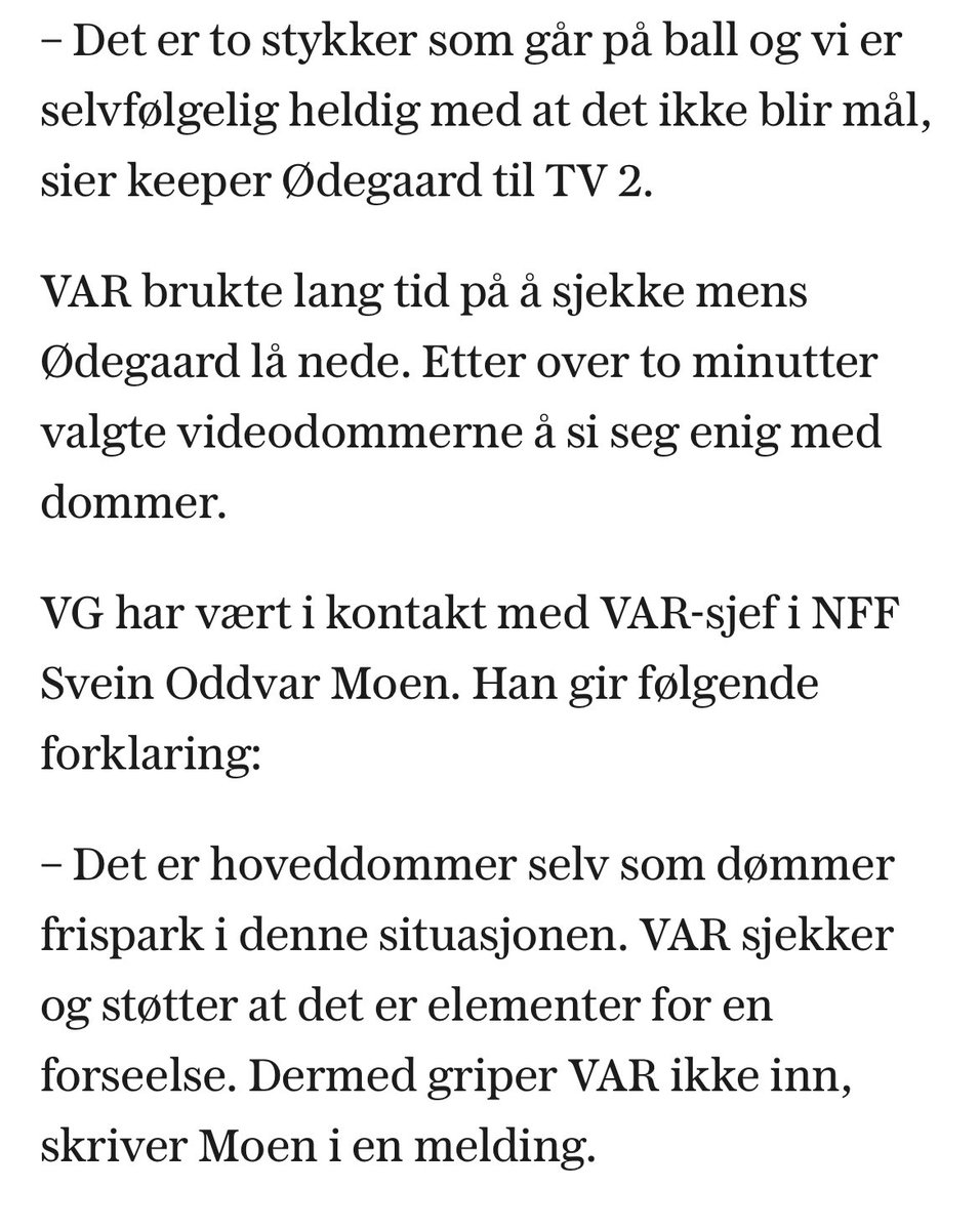 olabyrise's tweet photo. Hvis det er laget regler som gjør at feil ikke kan rettes opp av en VAR-sjekk, må noen ta til fornuft. Meningsløst. Ødeleggende. Savner fotballforståelse og sunt skjønn. https://t.co/IPx2K18Nxc