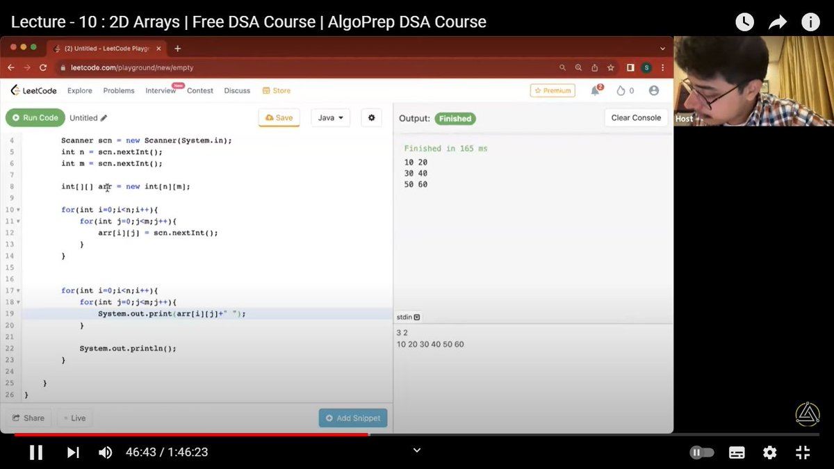 Tusharvirat91's tweet photo. #day11 of learning DSA with algoprep.
I just learned the concept of 2D ARRAY, also learned how to take 2D ARRAY as input from the user and solved some problems of 2D ARRAY.
#nishantchahar #algoprep #100daysofcode #codefor30days #Java #DSA #datastructure https://t.co/R87dEWofuj