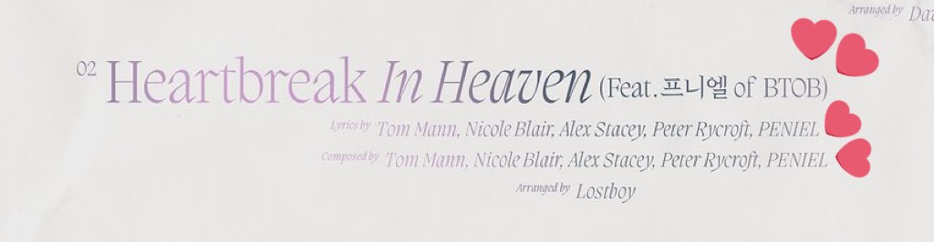 240811| سيكون لدى بينيل أغنية تعاون مع جويو من توايس بعنوان "Heartbreak In Heaven"
قام بينيل بالمشاركه في انتاج وكتابة الأغنية~

#프니엘 #PENIEL <a href="/BTOBCOMPANY/">BTOB COMPANY</a>