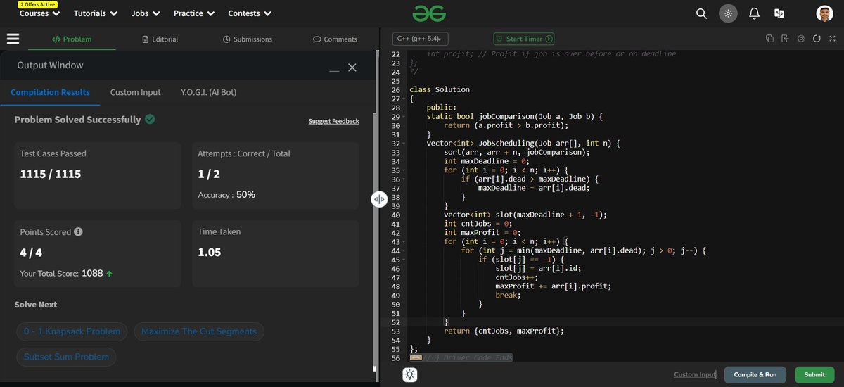 🖥️ Day 19/30 :Job Sequencing Problem #geekstreak2024 #potd