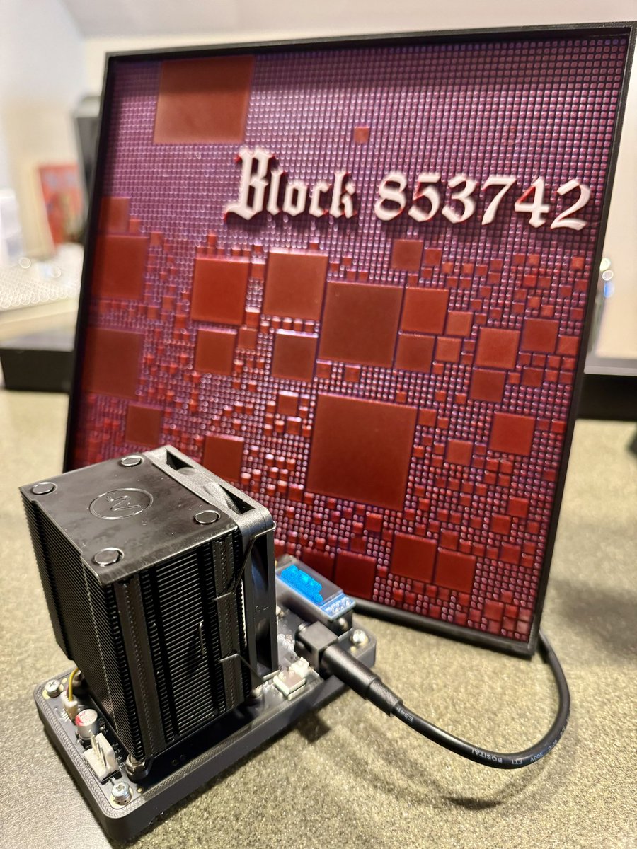 Huge shoutout and massive 🧡 to <a href="/DCentralTech/">D-Central 🟠⛏️</a> who made this rad art piece with the first #bitaxe block and sent it to me along with their hot rod bitaxeSupra. I couldn’t ask for more excellent people in this space.