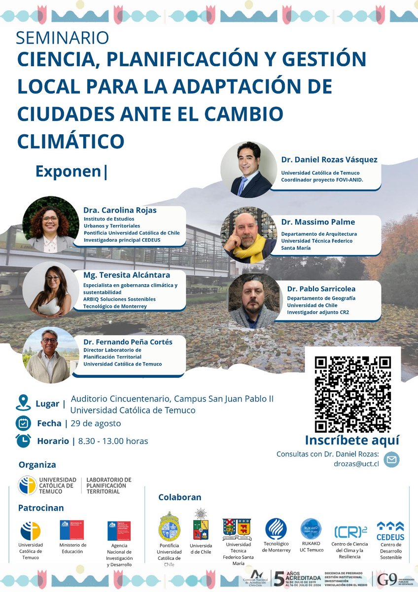 Daniel Rozas (@daniel_rozasv) on Twitter photo Te esperamos este 29 de agosto en la <a href="/UC_Temuco/">UC Temuco</a> para participar del seminario “Ciencia, planificación y gestión local para la adaptación de ciudades ante el cambio climático”! 🌱
La actividad se enmarca en el proyecto FOVI-ANID N°230147
<a href="/LPT_UCT/">LPT UCTemuco</a> <a href="/IALE_Chile/">IALE-Chile</a> <a href="/RukakoUct/">Instituto RUKAKO UCT</a> Te esperamos este 29 de agosto en la <a href="/UC_Temuco/">UC Temuco</a> para participar del seminario “Ciencia, planificación y gestión local para la adaptación de ciudades ante el cambio climático”! 🌱
La actividad se enmarca en el proyecto FOVI-ANID N°230147
<a href="/LPT_UCT/">LPT UCTemuco</a> <a href="/IALE_Chile/">IALE-Chile</a> <a href="/RukakoUct/">Instituto RUKAKO UCT</a>