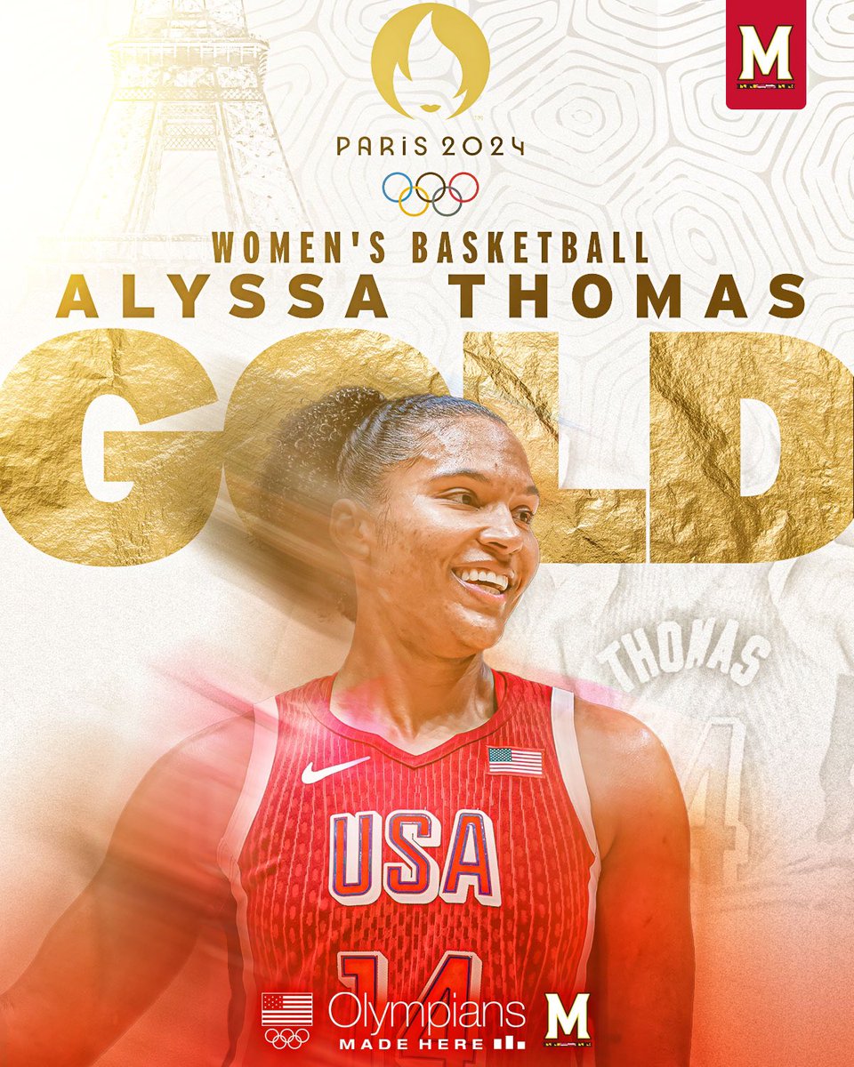 ANOTHER Maryland Olympic Gold Medal.

Alyssa Thomas (Women's Basketball) joins Thea LaFond (Track and Field-Triple Jump) as Terps to bring home Gold at the Paris Olympic Games..

The first time two Maryland student-athletes have won Gold in the same Games. Thomas and LaFond are