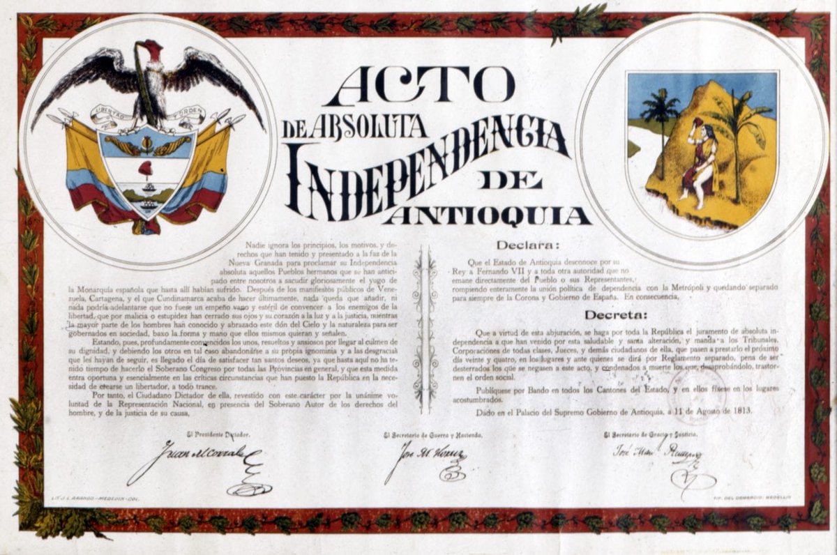GOrtegaz's tweet photo. Un día como hoy, el 11 de agosto de 1813, en la ciudad de Rionegro, el dictador Juan Del Corral firmaba la independencia y no reconocimiento del rey Fernando VII por los Antioqueños.

Esto se dio en la iglesia de Rionegro, donde nació el Estado libre y soberano de Antioquia https://t.co/ikW5LuY3y9