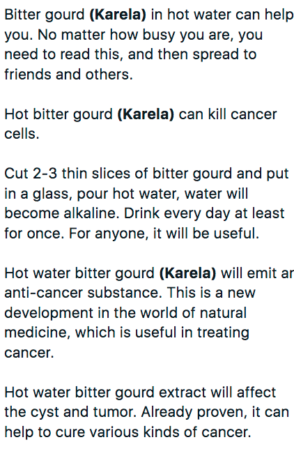 MeenaDasNarayan's tweet photo. Important .... Bitter gourd (karela) in hot water #kills Cancer #CuresCancer .. pls share https://t.co/IrPjnYnJ1e