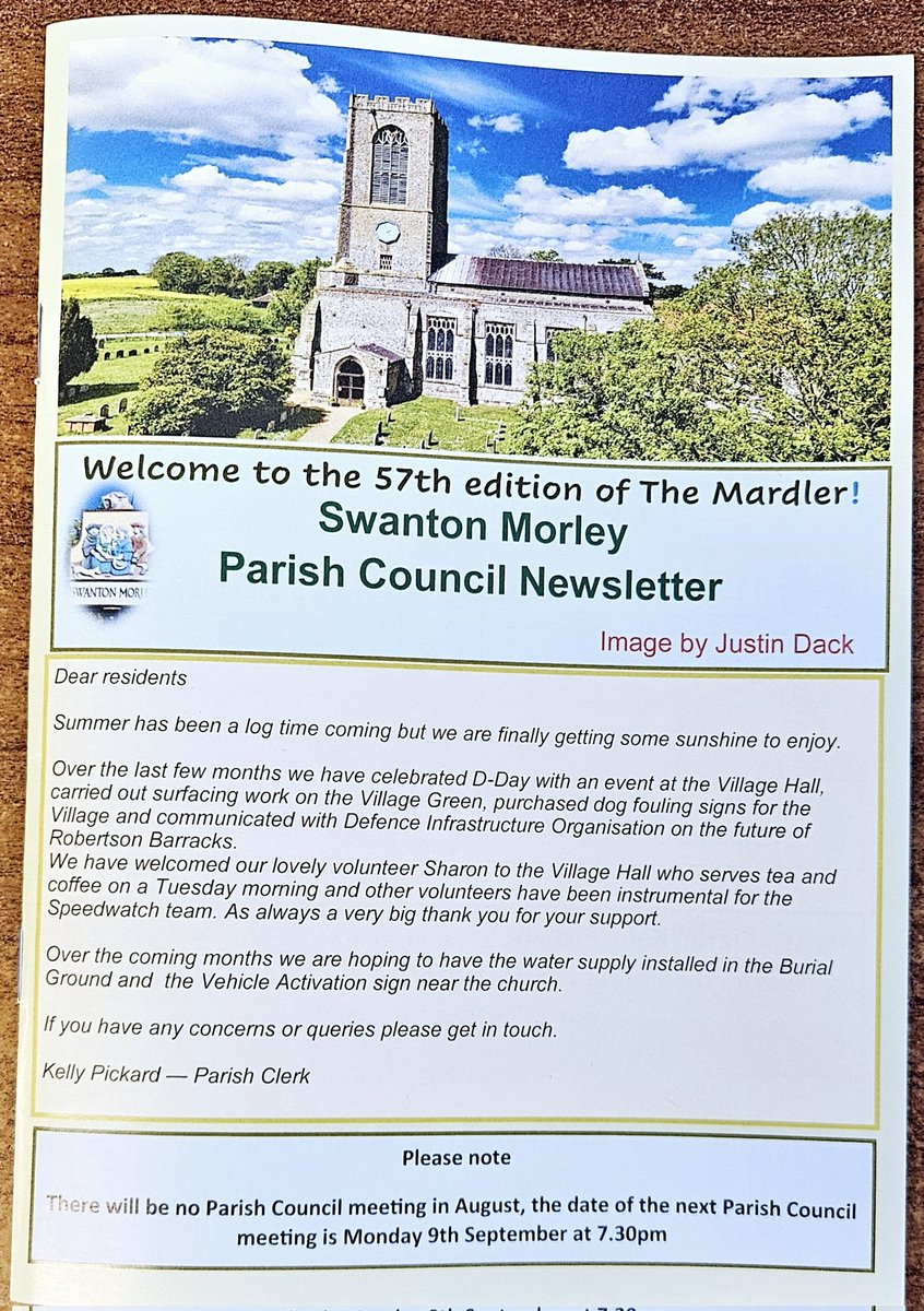 Our latest newsletter is being delivered to every household in the village. This edition contains information about our response to the <a href="/BreckCouncil/">Breckland Council</a> local plan review and in particular our response to the proposals by <a href="/mod_dio/">Defence Infrastructure Organisation</a> to develop Robertson Barracks when it closes in 2031