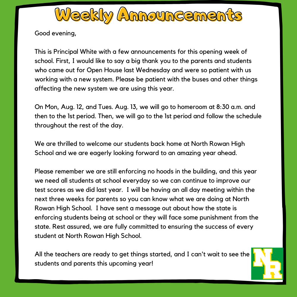 TrueNorth_NRHS's tweet photo. Please see the weekly announcements. https://t.co/ogGBYt7tDp