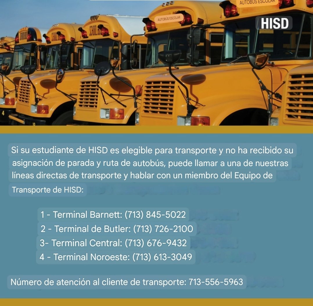 Bus Transportation update from Houston ISD: