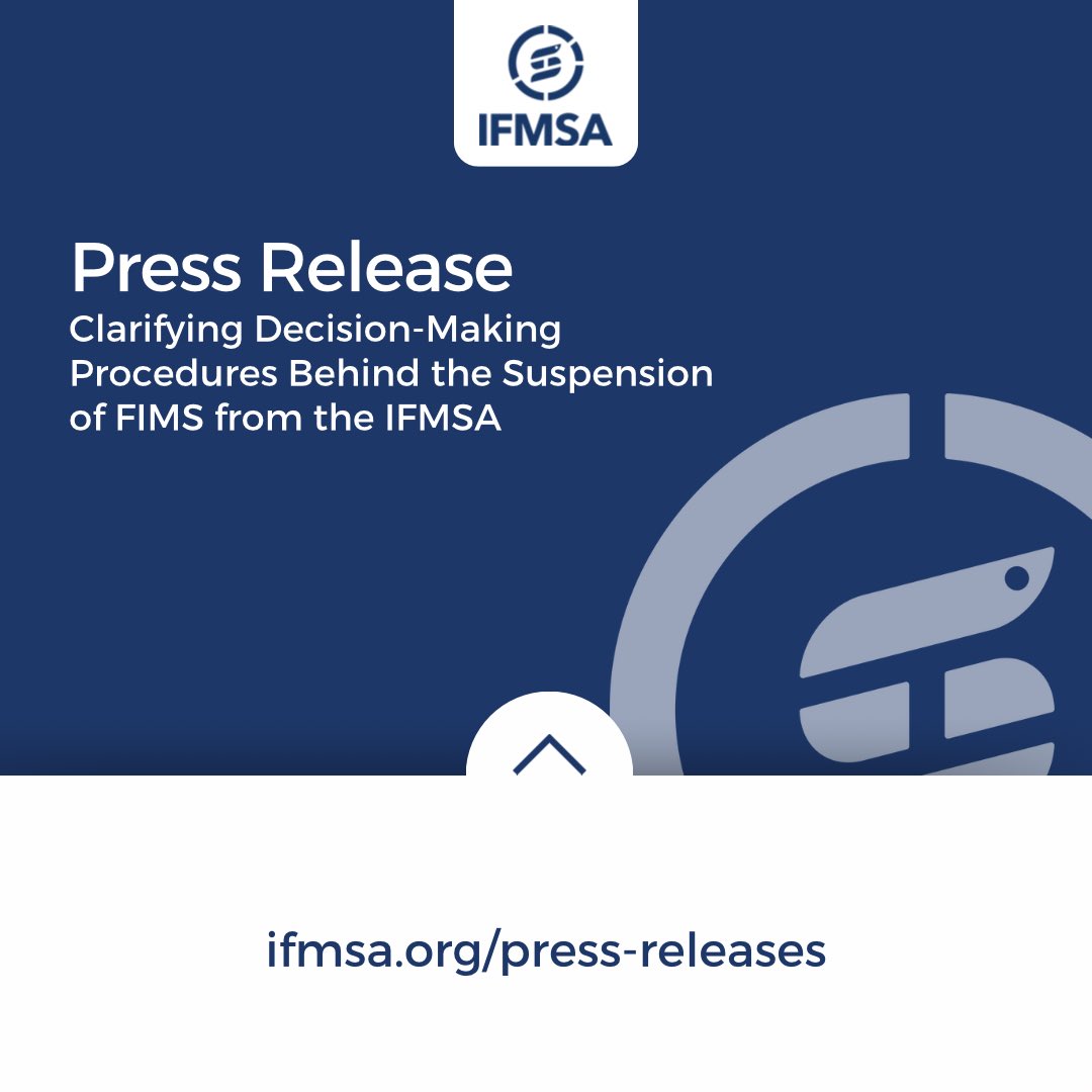 IFMSA (@ifmsa) on Twitter photo Press release clarifying decision-making procedures behind the suspension of FIMS from the IFMSA - read it on our website: 
ifmsa.org/clarifying-dec… Press release clarifying decision-making procedures behind the suspension of FIMS from the IFMSA - read it on our website: 
ifmsa.org/clarifying-dec…