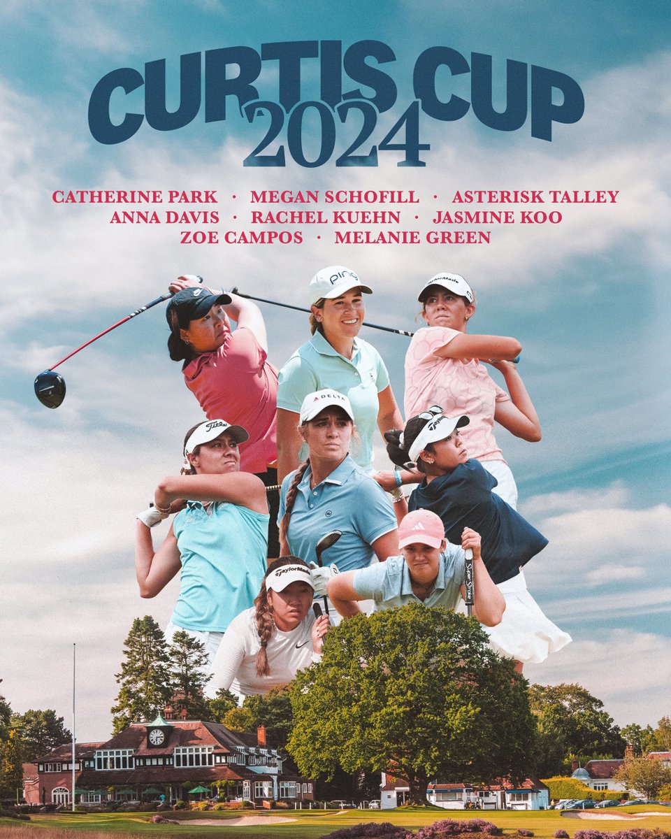 USGA's tweet photo. Introducing the 2024 United States Curtis Cup team! 👏

This group will compete against Great Britain and Ireland in the 43rd Curtis Cup Match Aug. 30-Sept. 1 at Sunningdale Golf Club in England. https://t.co/w2JYeUAu8m