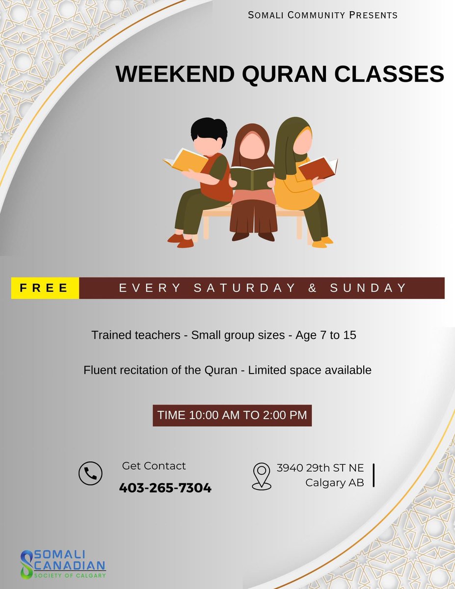 scscalgary's tweet image. Our weekend Quran classes are returning with new, certified teachers available to teach each weekend at no cost.
