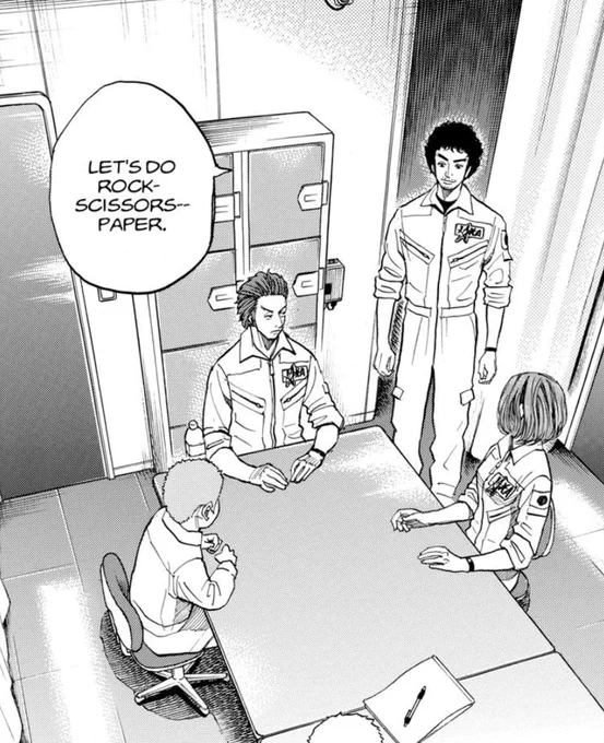 「ジャンケンで決めようか」

"LET'S DO ROCK-SCISSORS-PAPER."

#宇宙兄弟英会話 