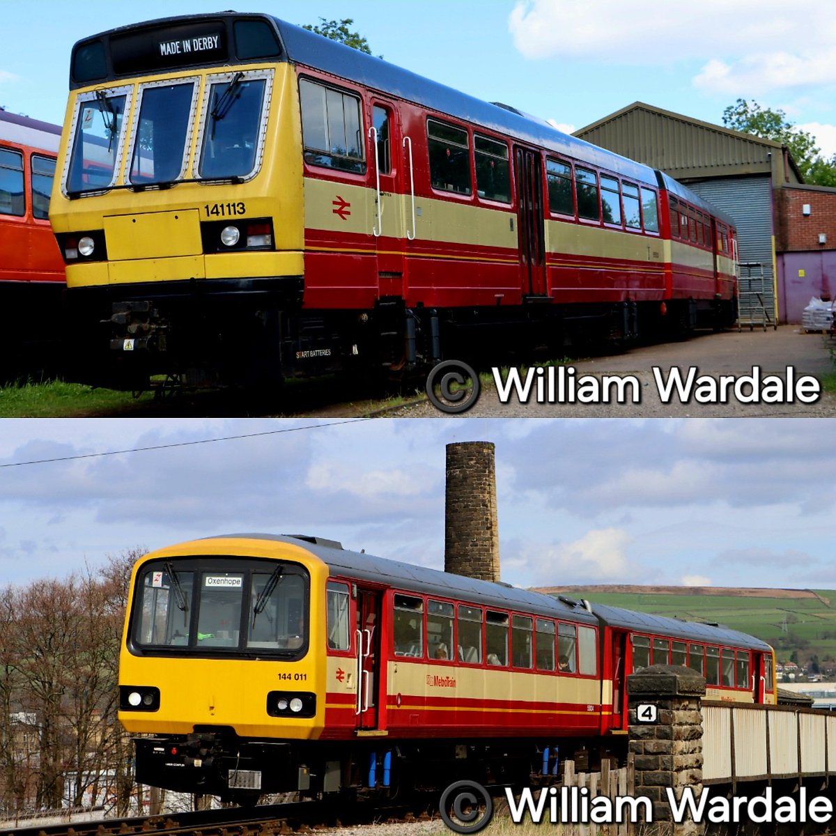 WilliamWardale's tweet image. The Railbus &amp;amp; the Pacer in West Yorkshire Passenger Transport Executive livery (WYPTE) 

Class 141 113 at @midrlybutterley 

Class 144 011 at @WorthValley 

@RailbusMemories @Northern_Travel @JedKendray @WetdogFBK @JamesTGlossop #class144 #class141 #pacertrain #trainspotting