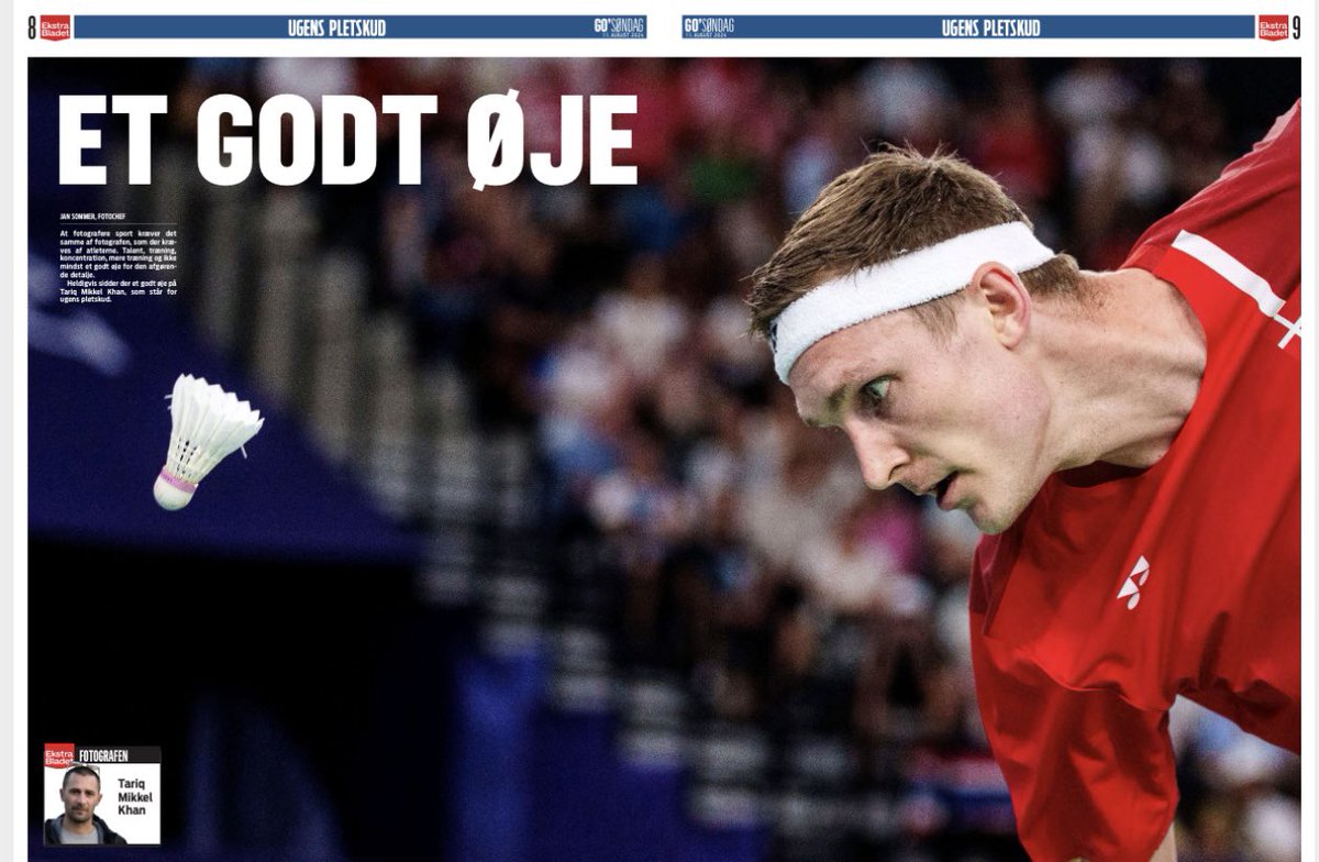 Jan Sommer (@jsjsfrede) on Twitter photo ET GODT ØJE
At fotografere sport kræver det samme af fotografen, som der kræves af atleterne. Talent, træning, koncentration, mere træning og ikke mindst et godt øje for den afgørende detalje.
Heldigvis sidder der et godt øje på Tariq Mikkel Khan, som står for ugens pletskud ET GODT ØJE
At fotografere sport kræver det samme af fotografen, som der kræves af atleterne. Talent, træning, koncentration, mere træning og ikke mindst et godt øje for den afgørende detalje.
Heldigvis sidder der et godt øje på Tariq Mikkel Khan, som står for ugens pletskud