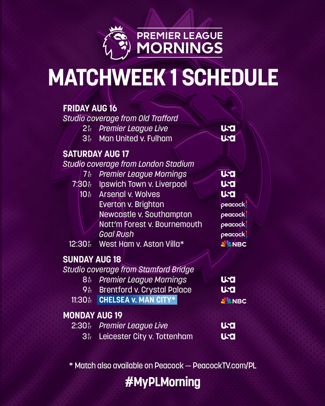 NBC Sports Soccer on X THE PREMIER LEAGUE IS SO BACK. Don t miss the dawn of a new season THIS WEEKEND on NBC USA Network and Peacock. MyPLMorning https t TxoC6zBCXc X