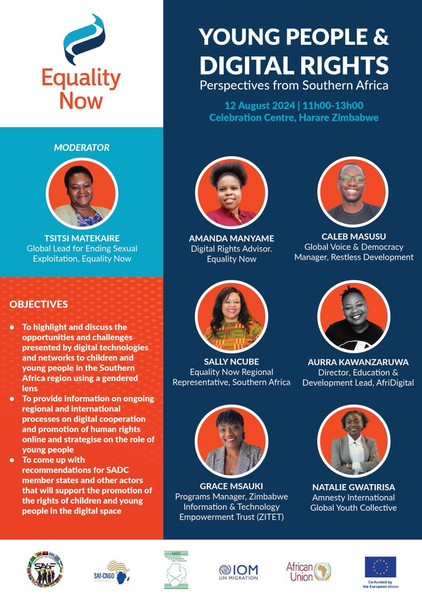 Aurra (@ms_aurra) on Twitter photo I’m excited to be participating in the 6th SADC Southern Africa Youth Forum where I’ll be speaking in a panel tomorrow organised by <a href="/equalitynow/">Equality Now</a> on Young People & Digital Rights, sharing perspectives from Southern Africa.
I’ll be talking about the research I’ve been conducting I’m excited to be participating in the 6th SADC Southern Africa Youth Forum where I’ll be speaking in a panel tomorrow organised by <a href="/equalitynow/">Equality Now</a> on Young People & Digital Rights, sharing perspectives from Southern Africa.
I’ll be talking about the research I’ve been conducting