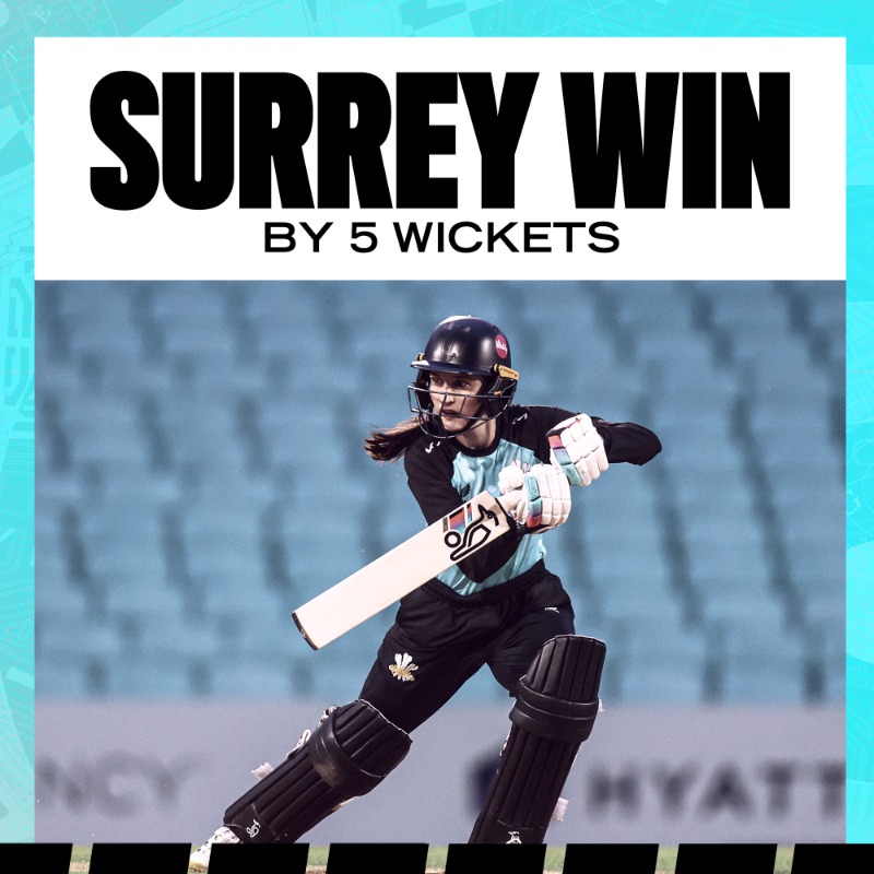 surreycricket's tweet photo. Two wins out of two in Weybridge ✅

👊 3/8 for Gordon
🔥 2/14 for Stubbs
🙌 Blinkhorn-Jones &amp; Burke clutch partnership

Match report ⬇️

🤎 | #SurreyCricket