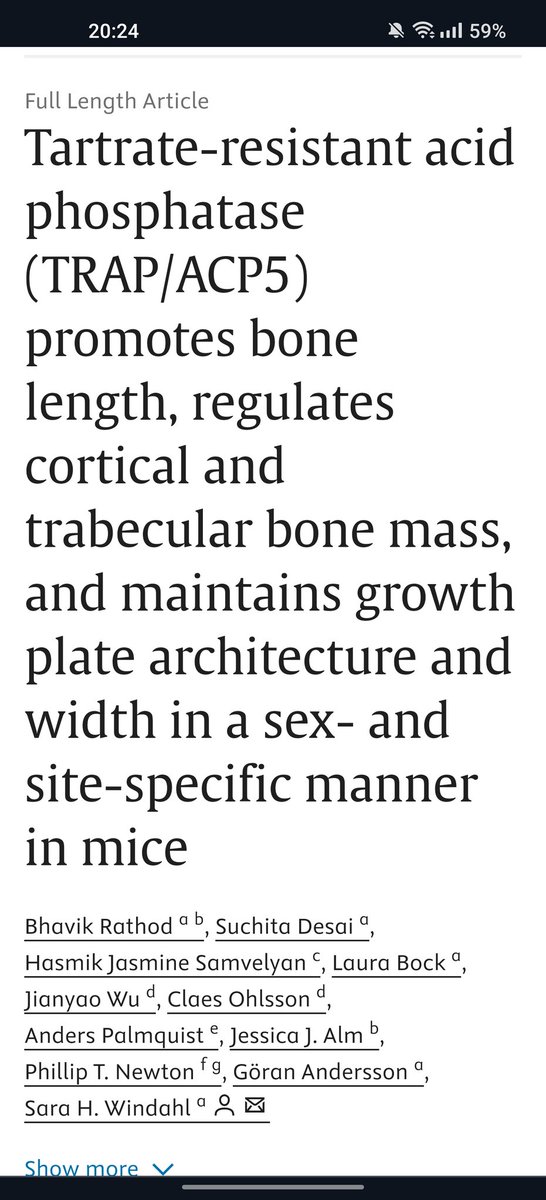 New Publication alert! ✅

Read how Tartrate-resistant acid phosphatase (TRAP/ACP5) promotes bone length, regulates cortical and trabecular bone mass, and maintains growth plate architecture and width in a sex- and site-specific manner in mice
sciencedirect.com/science/articl…