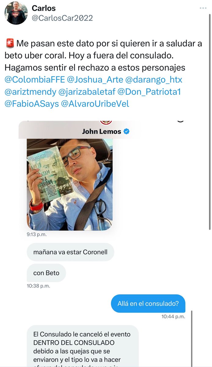 Betocoralg's tweet image. Tengan mucho cuidado con este sujeto que se identifica en redes como @JohnLemosTweet y se hace pasar por “progresista” Incluso, pertenece al comité de la @ColombiaHumana_  internacional. Este sujeto Fue capaz de enviarle información de mi localización en Miami a los uribistas en