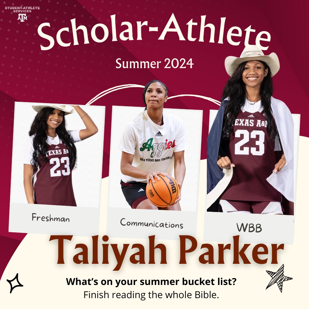 TAMU Student-Athletes (@aggieathletes) on Twitter photo Ended the summer with a bang! Congratulations to our Summer 2 Scholar-Athletes, <a href="/tparkerhoops24/">Taliyah Parker</a> from <a href="/AggieWBB/">Texas A&M Women's Basketball</a> and <a href="/_jordanlockhart/">Jordan Pogafalapapu Lockhart</a> from <a href="/AggieFootball/">Texas A&M Football</a> ! You both have demonstrated relentless work ethic and it didnβt go unnoticed! πππ Ended the summer with a bang! Congratulations to our Summer 2 Scholar-Athletes, <a href="/tparkerhoops24/">Taliyah Parker</a> from <a href="/AggieWBB/">Texas A&M Women's Basketball</a> and <a href="/_jordanlockhart/">Jordan Pogafalapapu Lockhart</a> from <a href="/AggieFootball/">Texas A&M Football</a> ! You both have demonstrated relentless work ethic and it didnβt go unnoticed! πππ