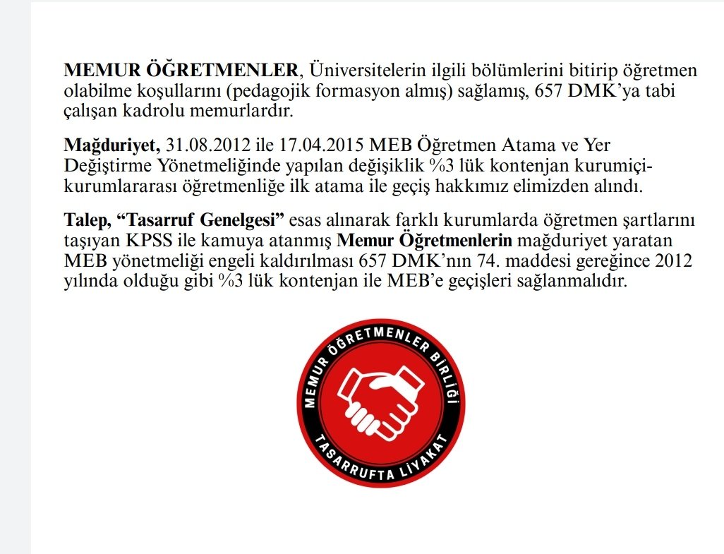 <a href="/ozanozturk_tr/">OZAN ÖZTÜRK</a> <a href="/CBegitimogretim/">TCCB EĞİTİM VE ÖĞRETİM POLİTİKALARI KURULU</a> #MemurÖğretmenler Platformu olarak sonsuz teşekkür ederiz Ozan abi <a href="/ozanozturk_tr/">OZAN ÖZTÜRK</a> davamız hak davası mücadelemiz 12 yıldır yönetmelik ile engellenen Kanuni bir haktır. Mücadele için bir ışık yakın ve gelecek nesillere örnek olsun . 
Sayın Cumhurbaşkanım <a href="/RTErdogan/">Recep Tayyip Erdoğan</a> 12 yıllık