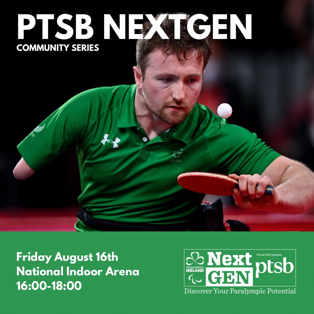 ParalympicsIRE's tweet photo. DISCOVER YOUR PARALYMPIC POTENTIAL!
PTSB NextGen Community series will be making its third stop this summer in Dublin on August 16th!
Head to https://t.co/G1iIC5fjAa to find out more and sign up!
@ColinJudge95 https://t.co/ItFCusUIGA