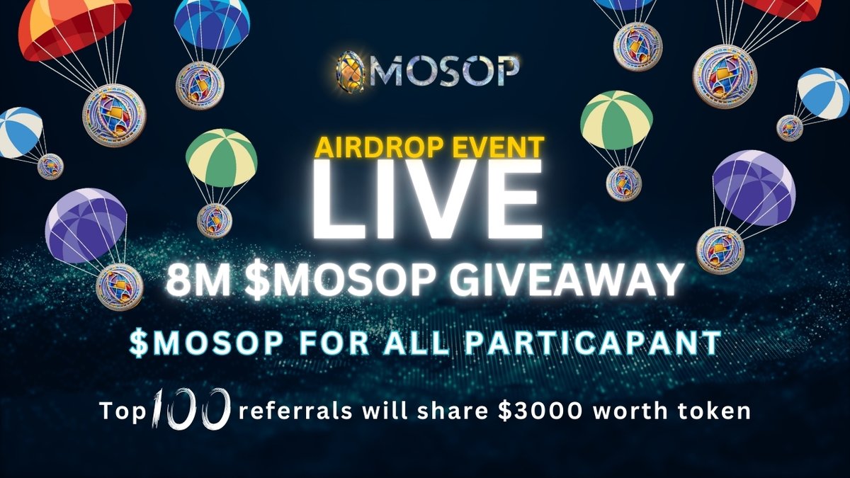 mosop_6up's tweet photo. 🚀🔥 MOSOP Token Airdrop is Live! 🔥🚀

🎉 Claim your share of 8,000,000 $MOSOP tokens! 🎉

💰 Don't miss out on this exclusive opportunity to join the MOSOP community and earn rewards. Every participant wins!

🏆 Top Achievers' Rewards: 
🥇 1st-10th: 600 $MOSOP 
🥈 11th-20th: 500 $MOSOP 
🥉 21st-50th: 300 $MOSOP 
🥈 51st-100th: 200 $MOSOP

📜 100 $MOSOP for completing the airdrop tasks. You can withdraw your $MOSOP Token instantly.

👉 Join now: https://t.co/CT7Cij1gxh

🛑 Please note: Only 8,000,000 $MOSOP tokens are allocated for the airdrop. Once these tokens are claimed, the airdrop will end. Our team will not be responsible for participants who fail to claim their tokens before the airdrop allocation is exhausted. Claim your tokens before someone else does! 

#MOSOP #Airdrop #Crypto #Blockchain #DeFi #6upFoundation #BinanceSmartChain #FreeCrypto