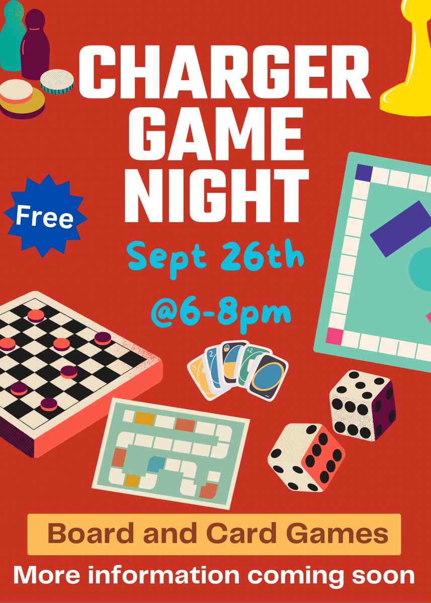 Student Council will host our first family game night on September 26th from 6-8pm. Light refreshments will be available. Hope to see you all there. More info coming soon. <a href="/AFMSChargers/">Apex Friendship Middle School</a>