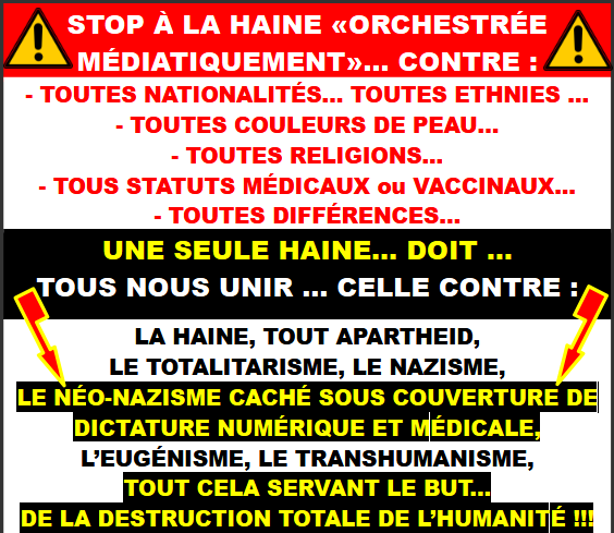 LUMINEUSE777's tweet photo. 📢💥Message ESSENTIEL aux NON-ESSENTIELS !
#ÇàSuffit #JeSuisBouddhisteChrétienHindouJuifMusulman #StopHaine
#StopDivisions
#AllHumansUnited
@Lion_Soldier3 @MagLiber3 @manu_thor4 @_samedi_ @AsmodeaRuf27340 @Planetes360 @PolFabrice @qode17kat @realmarcel1 @ClaireJardin1 https://t.co/ueCbkAqP5s