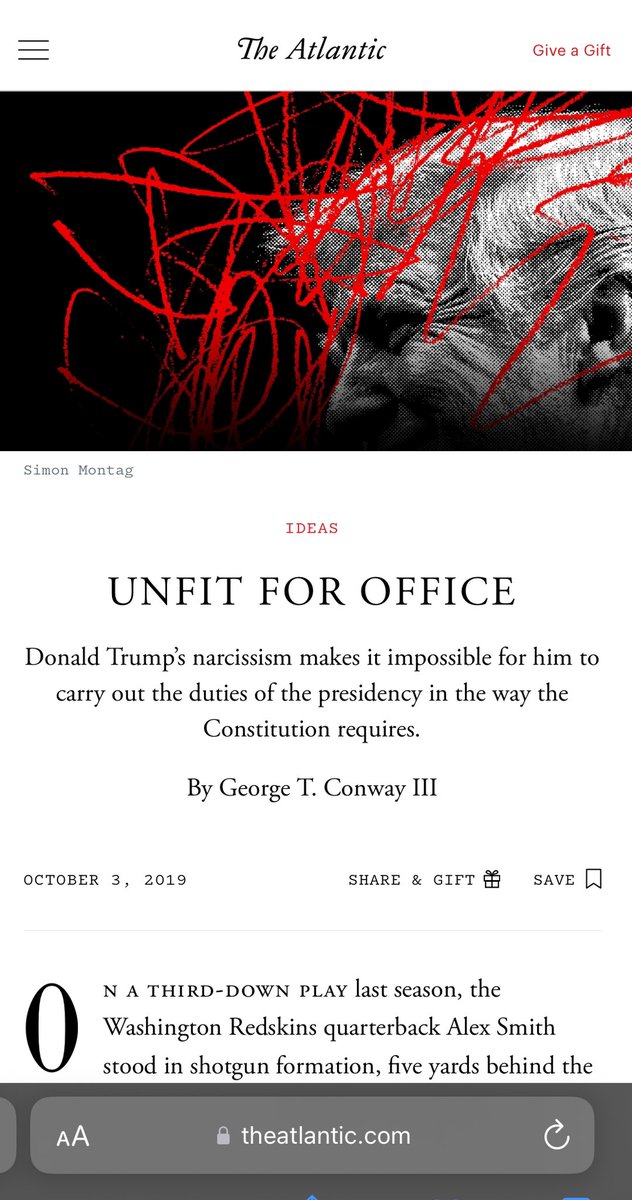 In 2019, I wrote an 11,000-word article in @theAtlantic explaining why Trump’s narcissistic sociopathy made him unfit for office. I noted how, according to mental-health experts, his disorders could render him delusional and psychotic. He’s incontestably so now.  

Gift link: