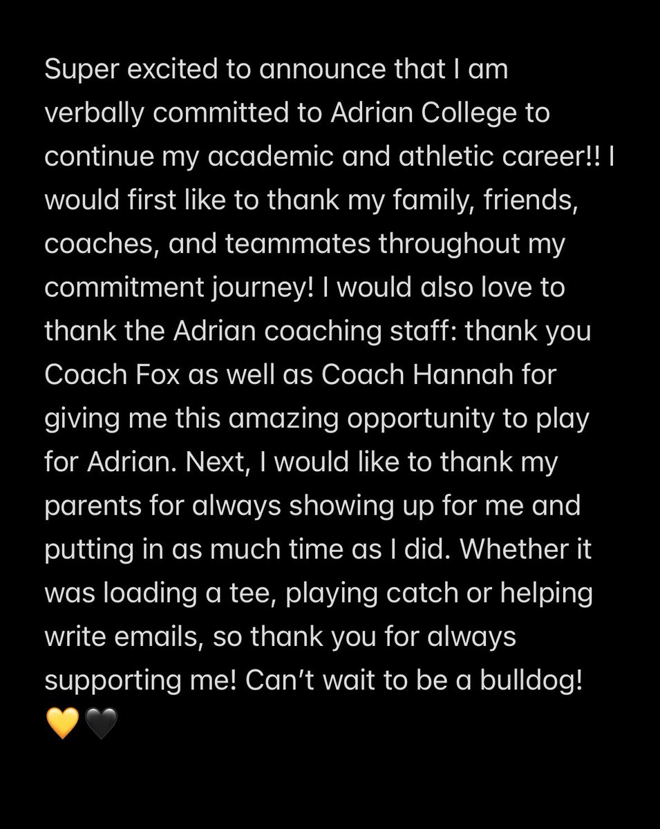 Katie07411's tweet photo. Super grateful for this opportunity to continue my softball career! Go Dogs! 🖤💛  @AC_softball @coachkayleefox @CollegeBDJocks https://t.co/9fz5spj0Gf