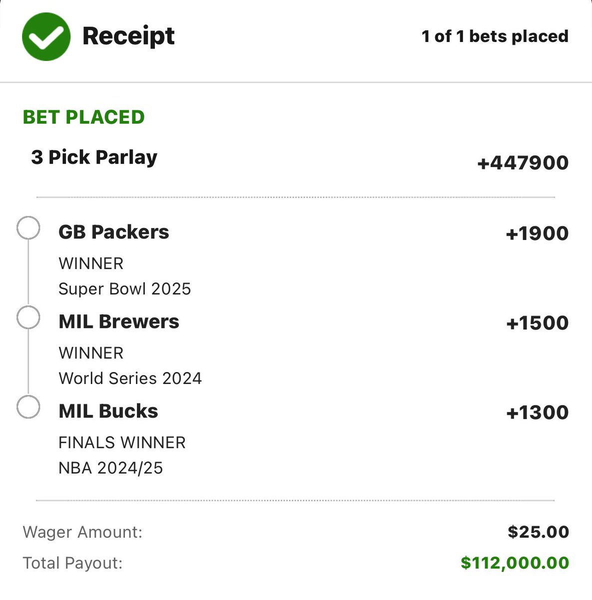 I’ve blown 25$ in much worse ways. Could you imagine tho….🤯 #GoPackGo #ThisIsMyCrew #FeartheDeer #gambling #parlay Wisconsin Sports are on 🔥!!!