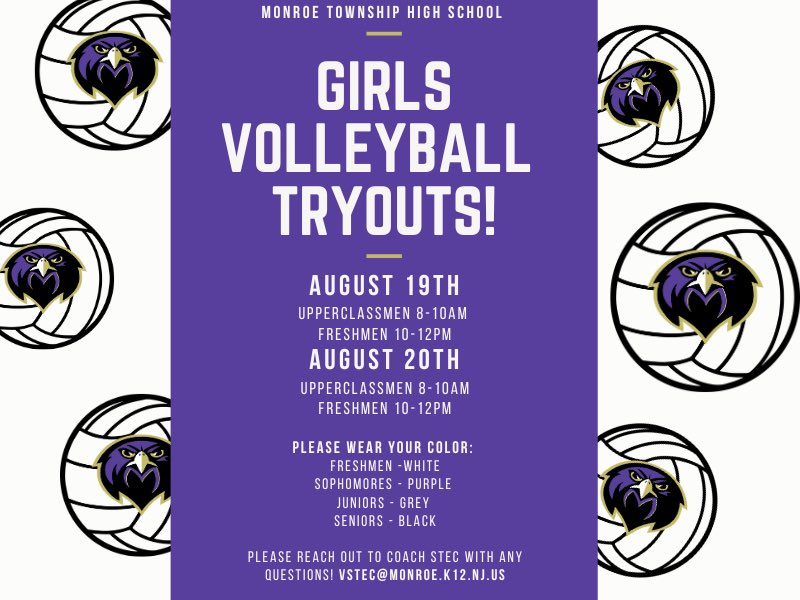 Tryout information for the 2024 season 🏐 Please make sure you are cleared on Family ID. If you have any questions please contact Coach Stec!