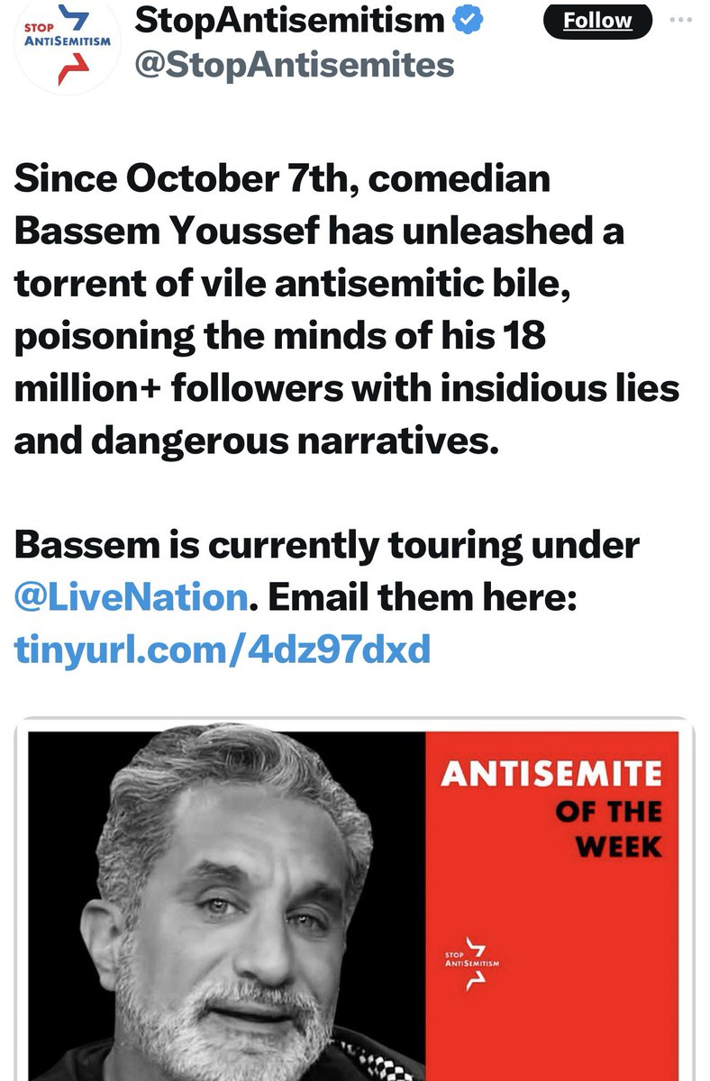 Bassem Youssef (@byoussef) on Twitter photo ููุฏ ุชู
ุงุฎุชูุงุฑู ูุดุฎุตููุฉ ุงูุฃุณุจูุน ุงูู
ุนุงุฏูุฉ ููุณุงู
ูุฉ. ุฃูุง ูุงูุฑ ูู ู
ุตุฑ ูุงู ุจูุชูุงู ุนููุง ุงุฎูุงูุฌู ู ุนู
ูู ู
ุฎุงุจุฑุงุช ู ุงูููุงุจู ู ุณููู ู
ุชุฎูู ู ุดู
ุงู
ููุฉ ู ุซูุฑุฌู (ุงุณู ููุณุฌู) ู ูููุฏู ูู ุงูุณุฑ ู ุนู
ูู ุงูู
ูุณุงุฏ ู ุนู
ูู ุงู
ุฑููุง ู ุทุจุนุง ููุจ ุณููุฑุณ . ุงูุญู
ุฏููู ุฃูุง ุงุนุชูุฏ ูููุช ุงูุงุชูุงู
ุงุช ูููุง . ุงูููุฑุฉ ููุฏ ุชู
ุงุฎุชูุงุฑู ูุดุฎุตููุฉ ุงูุฃุณุจูุน ุงูู
ุนุงุฏูุฉ ููุณุงู
ูุฉ. ุฃูุง ูุงูุฑ ูู ู
ุตุฑ ูุงู ุจูุชูุงู ุนููุง ุงุฎูุงูุฌู ู ุนู
ูู ู
ุฎุงุจุฑุงุช ู ุงูููุงุจู ู ุณููู ู
ุชุฎูู ู ุดู
ุงู
ููุฉ ู ุซูุฑุฌู (ุงุณู ููุณุฌู) ู ูููุฏู ูู ุงูุณุฑ ู ุนู
ูู ุงูู
ูุณุงุฏ ู ุนู
ูู ุงู
ุฑููุง ู ุทุจุนุง ููุจ ุณููุฑุณ . ุงูุญู
ุฏููู ุฃูุง ุงุนุชูุฏ ูููุช ุงูุงุชูุงู
ุงุช ูููุง . ุงูููุฑุฉ