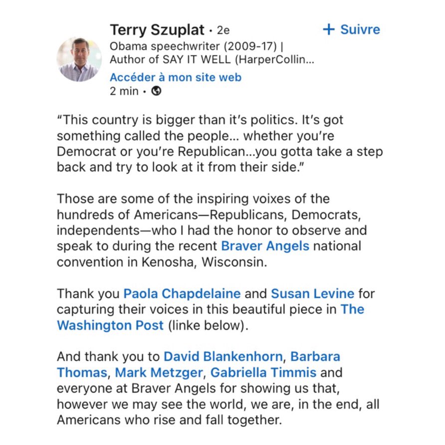 PaoChap's tweet photo. Shod I be posting here more? Obama’s speechwriter @TerrySzuplat gave some kuddos to the project I pitched &amp; developed with @washingtonpost on bridging the partisan divide 🖤 

Cc @braverangels 

Big 🙏 to @xinewin, Susan Levine, and @belatimer 

#photojournalism #politics https://t.co/kEOFHMGTnH