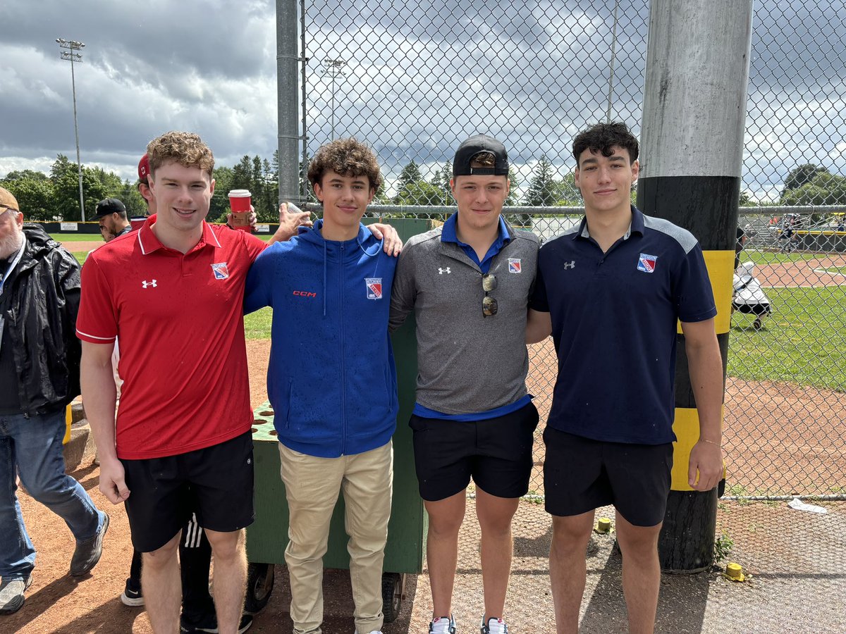 Members of the <a href="/OHLRangers/">Kitchener Rangers</a> were at the @IBL_Panthers game this afternoon. 

All 4 of them told me they’re excited to get back on the ice at The Aud in front of #RTown. 

L-R: Luke Ellinas, Alex Bilecki, Matt Andonovski, Max Dirracolo