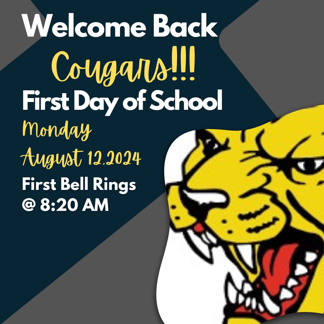 ClarkMSCougars's tweet photo. See you tomorrow, Cougars!!!  We can’t wait to see you!!!  💛🖤💛

Please remember to plan for traffic especially if you are a car rider. https://t.co/2QQc6OfnYa