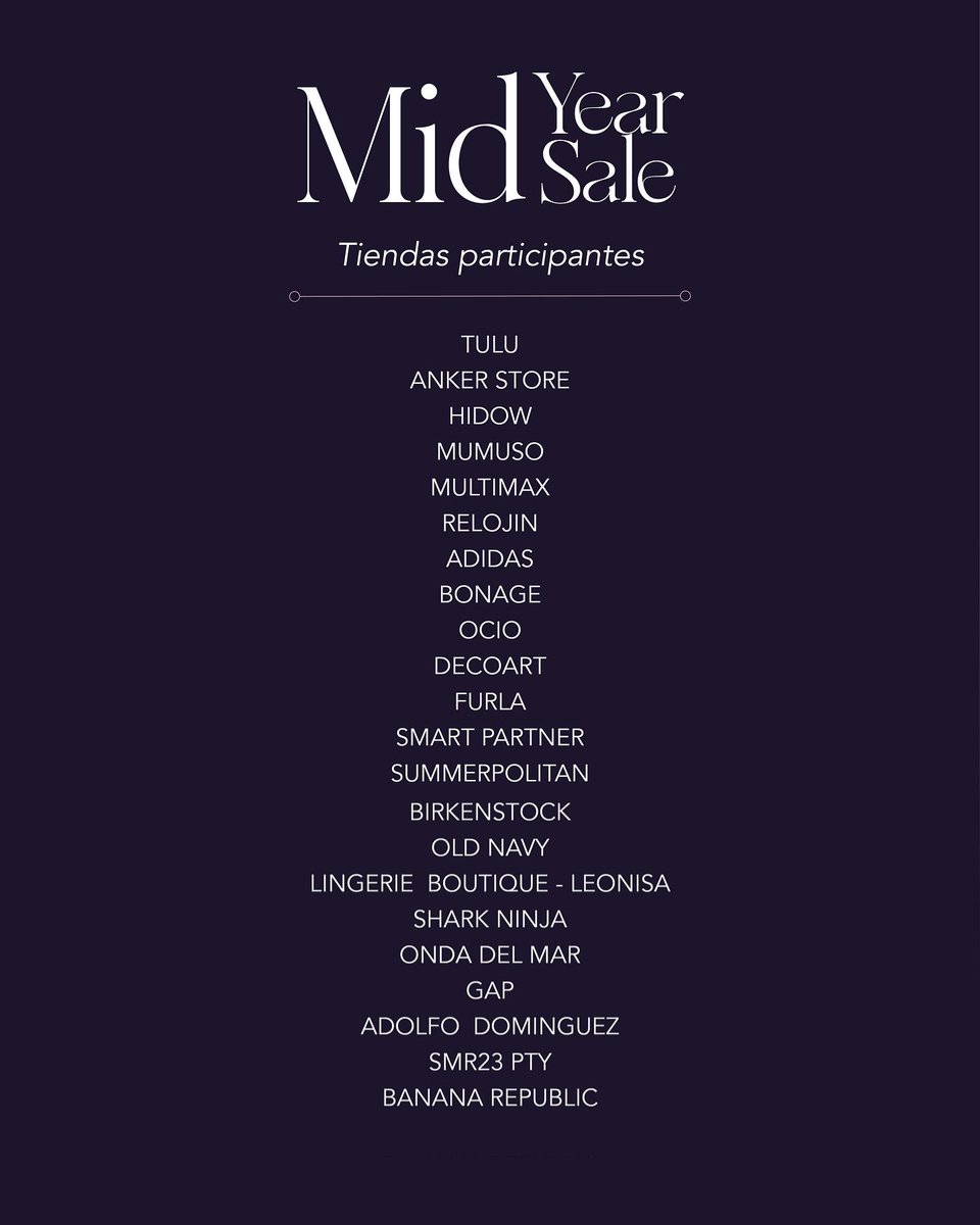 ¡Es hora de consentirte al máximo! 🎆🙌🏻
Aprovecha nuestro Mid Year Sale desde el 10 al 18 de agosto y date esos regalos que te mereces.🛍️⚡️
Desliza para descubrir las tiendas participantes.
¡No esperes más y ven a disfrutar!

#MidYearSale #MultiplazaPanama