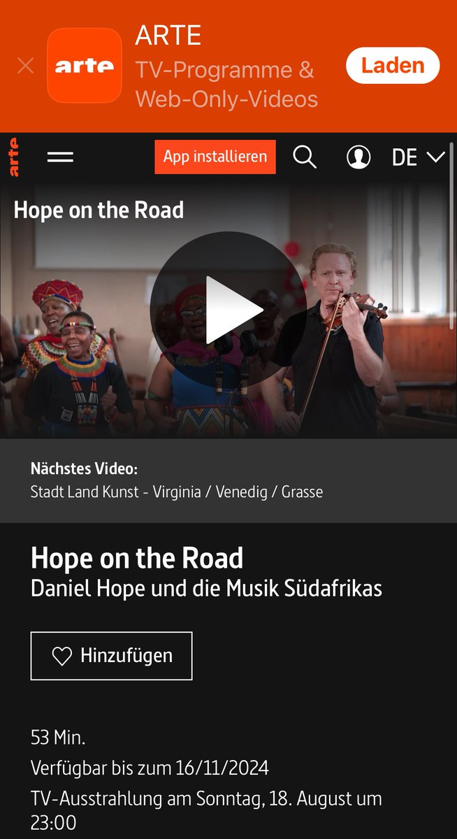 HopeViolin's tweet photo. Ab heute online auf @ARTEde : Hope on the Road!

Ich habe mich auf eine ganz besondere Reise begeben: Gemeinsam mit meinem Vater habe ich mein Geburtsland Südafrika neu entdeckt. 30 Jahre nach dem Ende der Apartheid tauchten wir in die Geschichte meiner Familie und die bewegende Musik ein, die den Wandel der Regenbogennation begleitet hat. Mit Unterstützung von unglaublichen Talenten wie Golda Schultz @vusimahlasela und vielen anderen war diese Reise unvergesslich!

https://t.co/U9WUAmpI6O