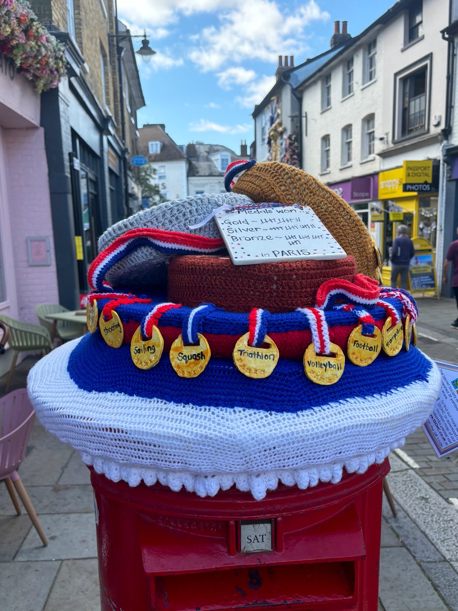 Sad that it’s the end of both the #Olympics &amp; the #Yarnlympics.  Congratulations &amp; thanks to the Secret Society of #Hertford Crafters for brightening up our postboxes over the past couple of weeks.